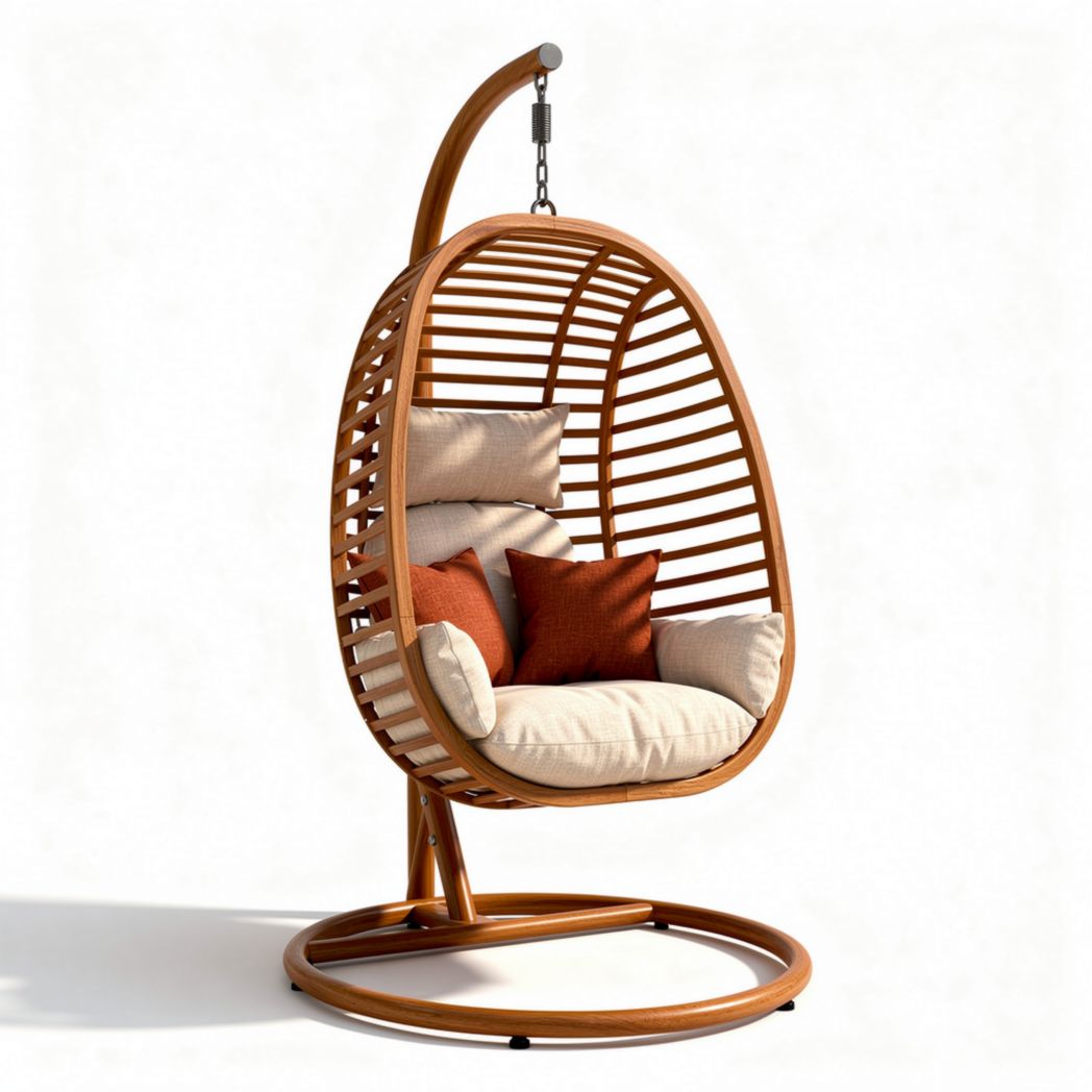 Chaise suspendue en rotin avec coussins 100 x 80 x 120cm couleur beige et orange