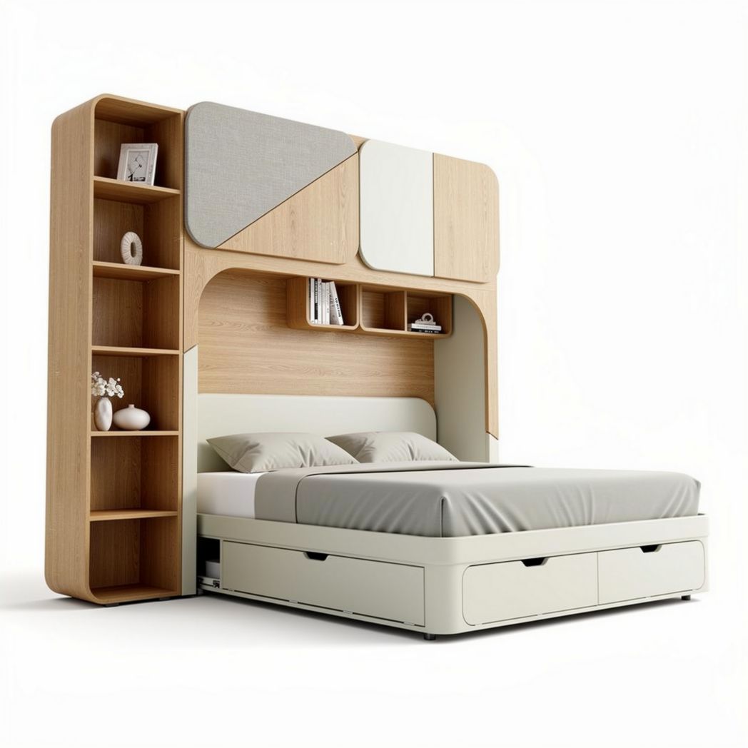 Lit escamotable en bois avec rangement intégré et dimensions 210 x 160 x 120cm