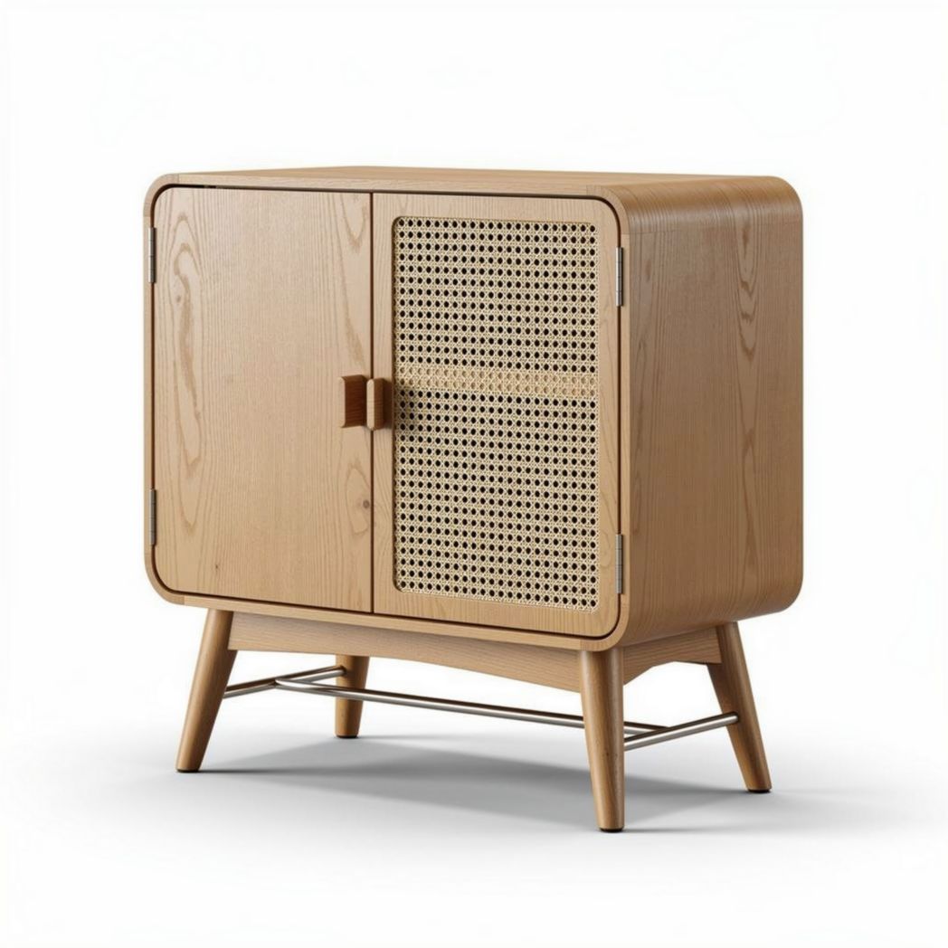 Meuble de rangement en bois clair avec portes en treillis 80 x 40 x 80cm