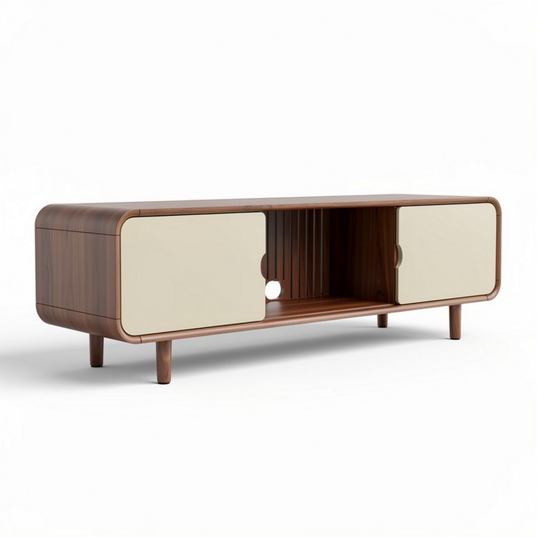 Meuble TV en bois de chêne avec portes blanches 150 x 40 x 50cm