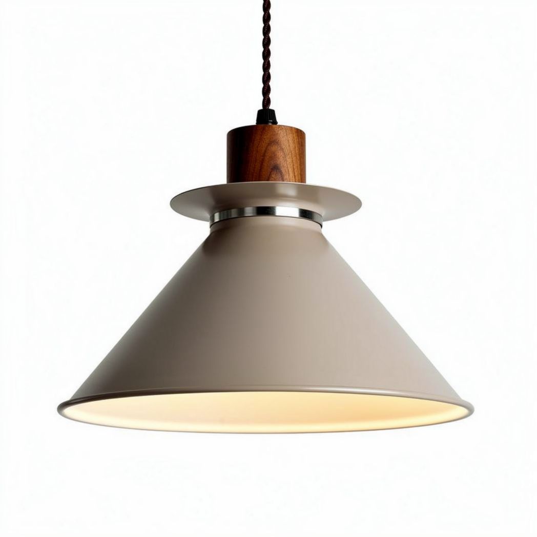 Suspension en métal beige avec détail en bois 20 x 20 x 25cm pour intérieur moderne
