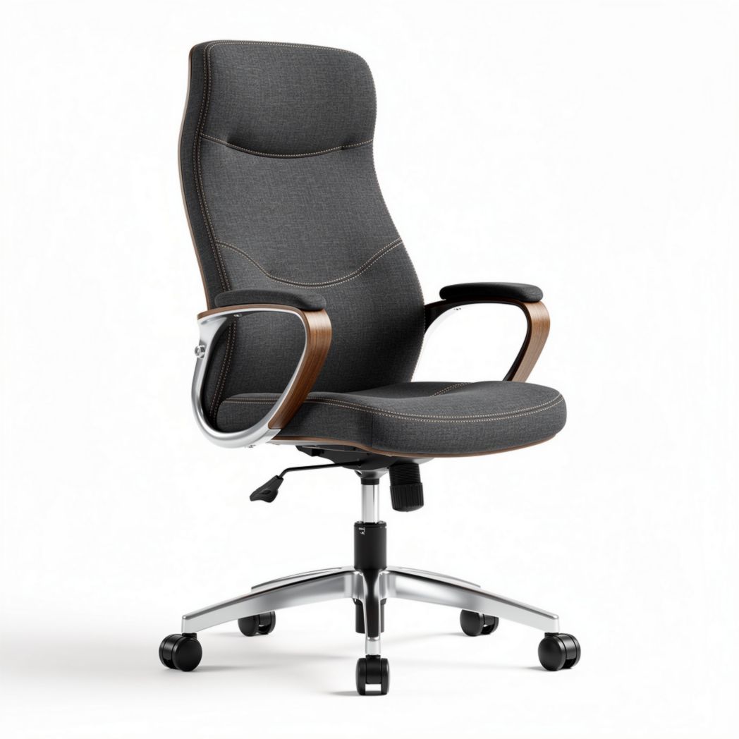 Fauteuil de bureau ajustable en tissu gris avec accoudoirs en bois 60 x 60 x 100cm