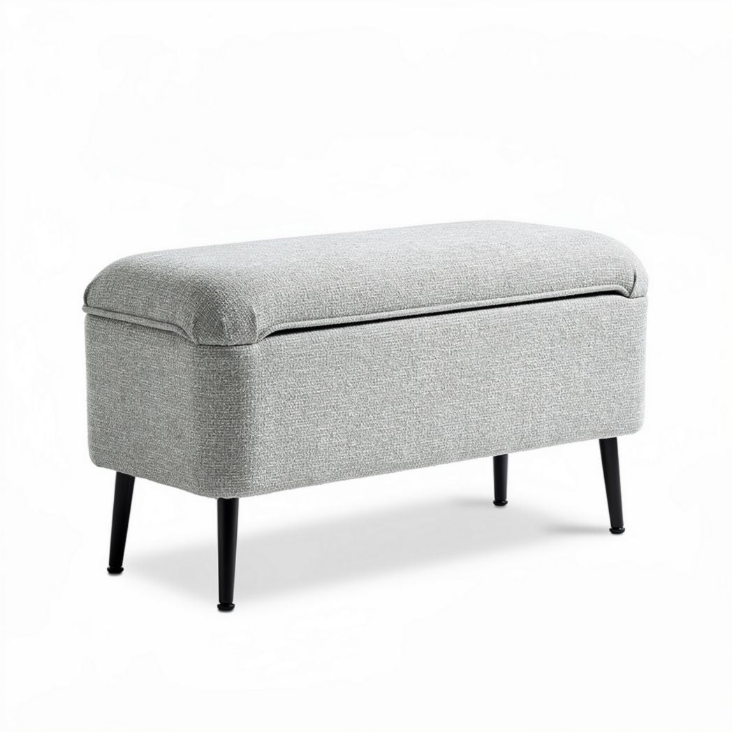 Banc de rangement en tissu gris 90 x 40 x 45cm avec pieds en métal noir