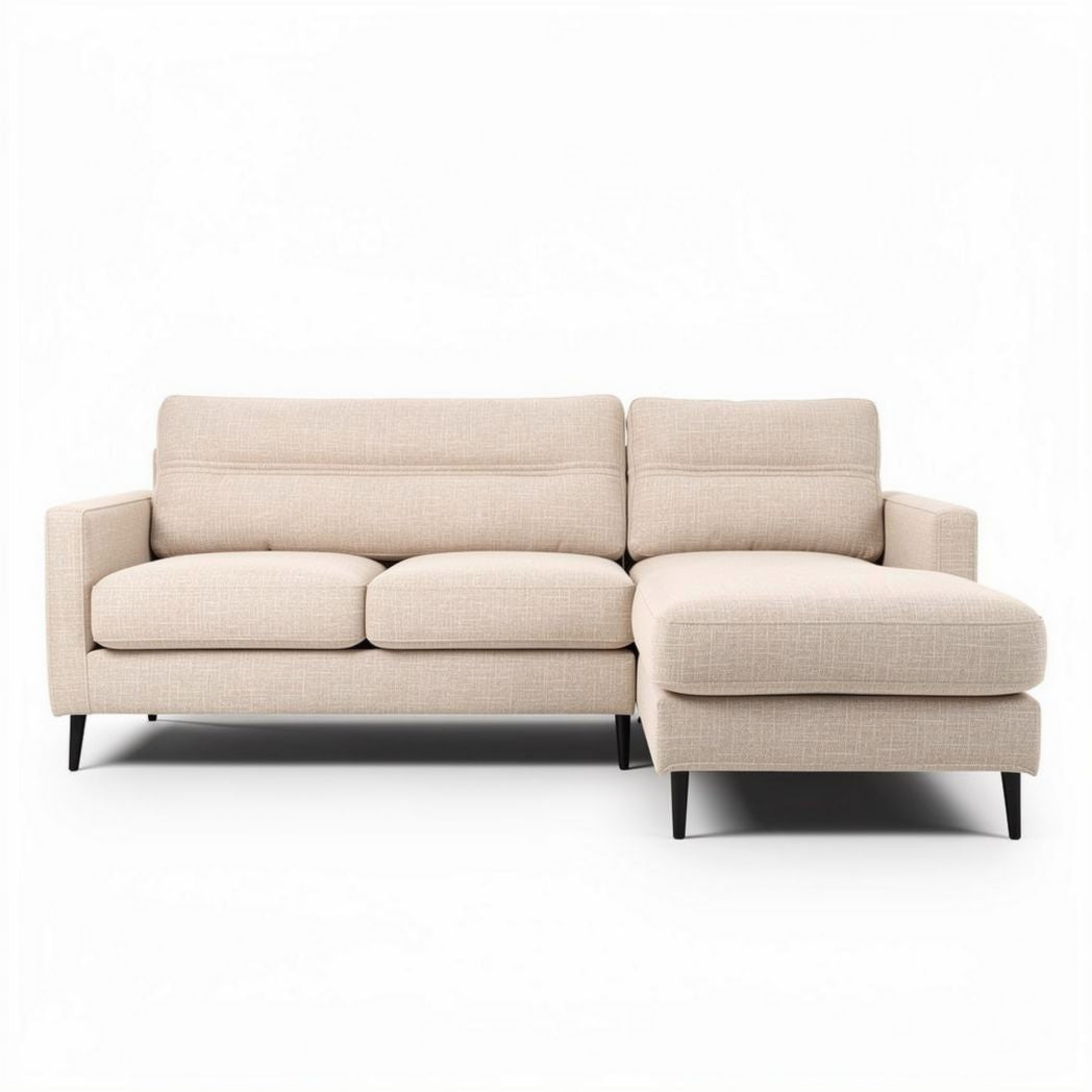 Canapé en tissu beige avec repose-pieds 220 x 90 x 85 cm