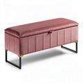 Banc de rangement en simili cuir rose 90 x 40 x 40 cm avec pieds en métal noir